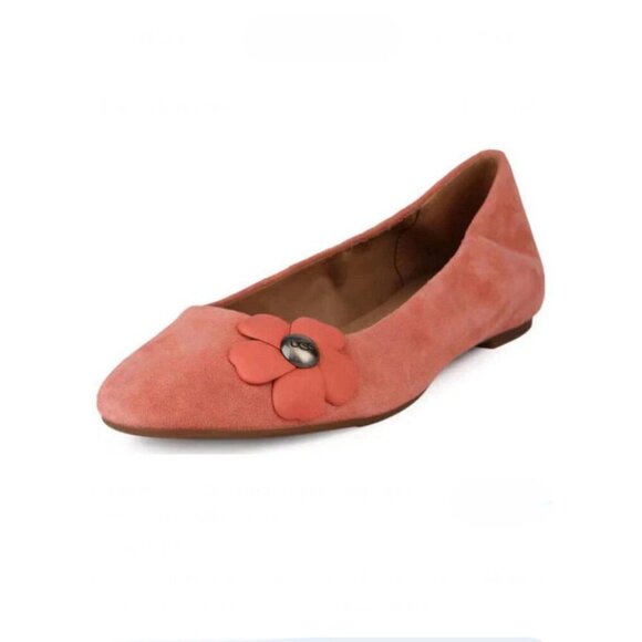 UGG Thea Poppy 'Vibrant Coral' Suede Slip On Flats Loafers Shoes Size 6.5 - Picture 1 of 11